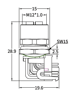 M12 X-Coded Female Front Mount Right Angle PCB Ethernet Socket, 8-Pin, Shielded