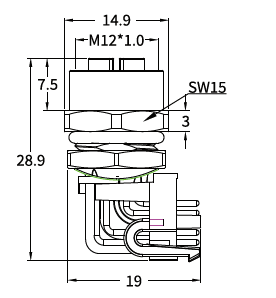 M12 X-Coded Female Rear Mount Right Angle PCB Ethernet Socket, 8-Pin, Shielded