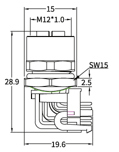 M12 Y-Coded Female Front Mount Right Angle PCB Hybrid Socket, Ethernet + Power M12 Y-Coded Female Front Mount Right Angle PCB Hybrid Socket, Ethernet + Power