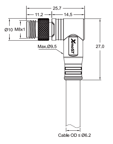 M8 A-Code 3Pin Male Right-Angle Molded Connector