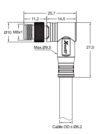 M8 D-Code 4-Pin Male Right-Angle Molded Connector M8 D-Code 4-Pin Male Right-Angle Molded Connector
