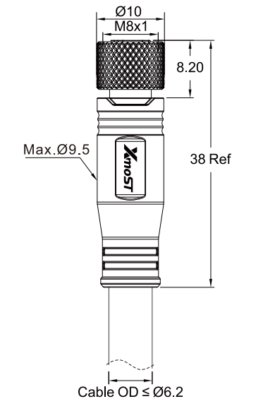 M8 A-Code 3Pin Female Molded Connector