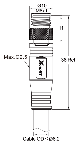 M8 D-Code 4-Pin Male Straight Molded Connector