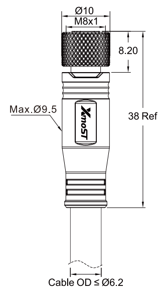 M8 D-Code 4-Pin Female Straight Molded Connector