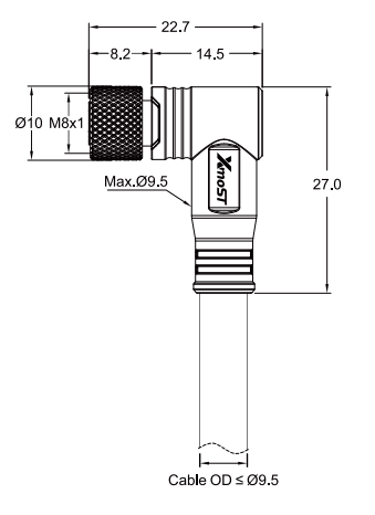 M8 D-Code 4Pin Female Right-Angle Molded Connector M8 D-Code 4Pin Female Right-Angle Molded Connector
