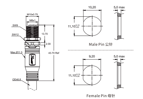 M8 D-Code 4-Pin Female Straight Molded Connector M8 D-Code 4-Pin Female Straight Molded Connector