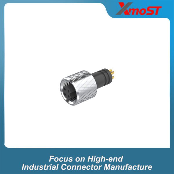 M5 Connector A-Code 4-Pin Female Straight Raw Plug, Solder, IP67