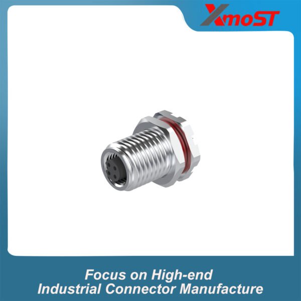 M5 Connector A-Code 4Pin Female Straight Front-Locking Socket, Solder, IP67