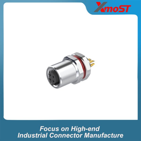 M5 Connector A-Code 4Pin Female Straight Rear-Locking Socket, Solder, IP67