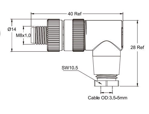 M8 D-Code 4-Pin Male Right-Angle Screw-Type Assembled Connector