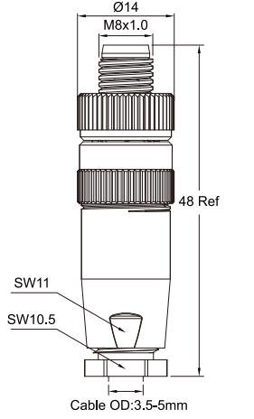M8 A-Code 3-Pin Male Straight Screw-Type Assembled Connector