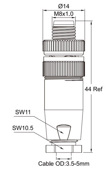 M8 D-Code 4-Pin Male Plastic Straight Assembled Connector