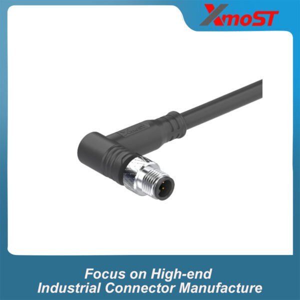 M5 Connector A-Code 3Pin Male Right Angle Pre-Molded Plug, IP67