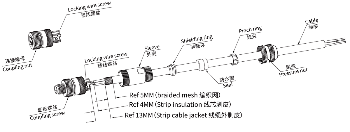 M8 A-Code 3-Pin Male Straight Assembled Connector M8 A-Code 3-Pin Male Straight Assembled Connector 2
