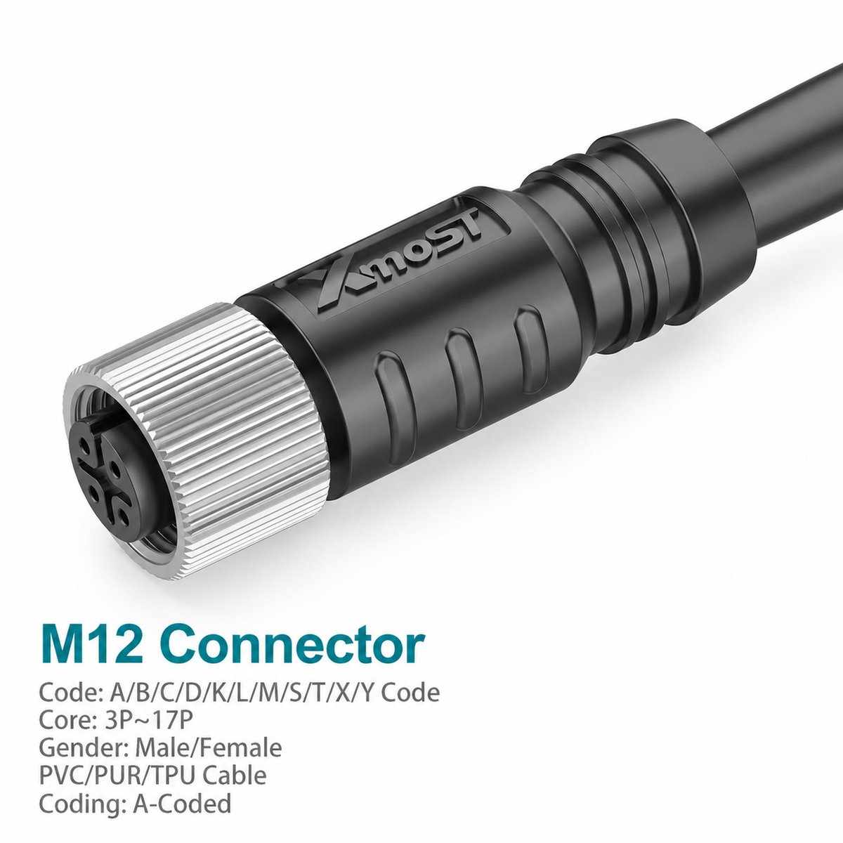 M12 A-Coded Female Straight Unshielded Molded Cable Connector M12 A-Coded Female Straight Unshielded Molded Cable Connector - Image 2