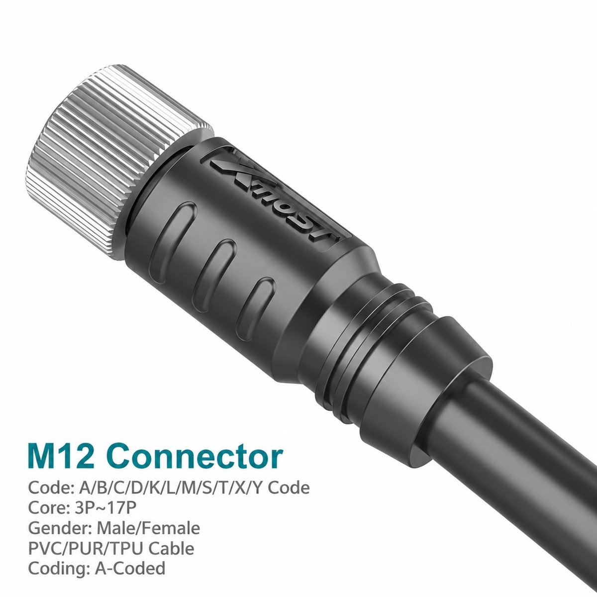 M12 A-Coded Female Straight Unshielded Molded Cable Connector M12 A-Coded Female Straight Unshielded Molded Cable Connector - Image 3