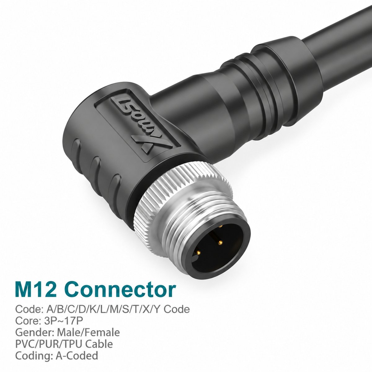 M12 A-Coded Male 90° Right-Angle Shielded Molded Cable Connector M12 A-Coded Male 90° Right-Angle Shielded Molded Cable Connector - Image 3