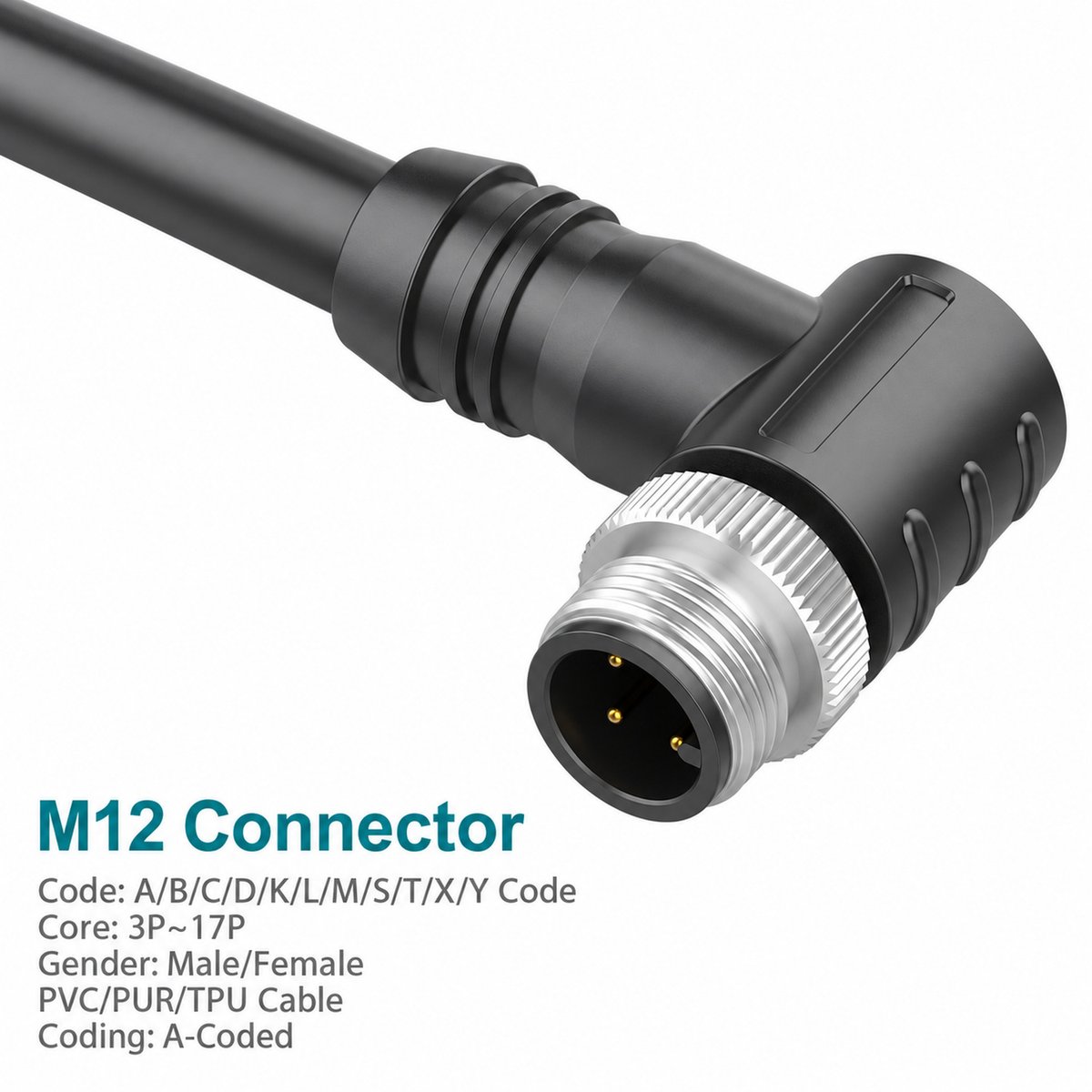 M12 A-Coded Male 90° Right-Angle Shielded Molded Cable Connector M12 A-Coded Male 90° Right-Angle Shielded Molded Cable Connector - Image 4