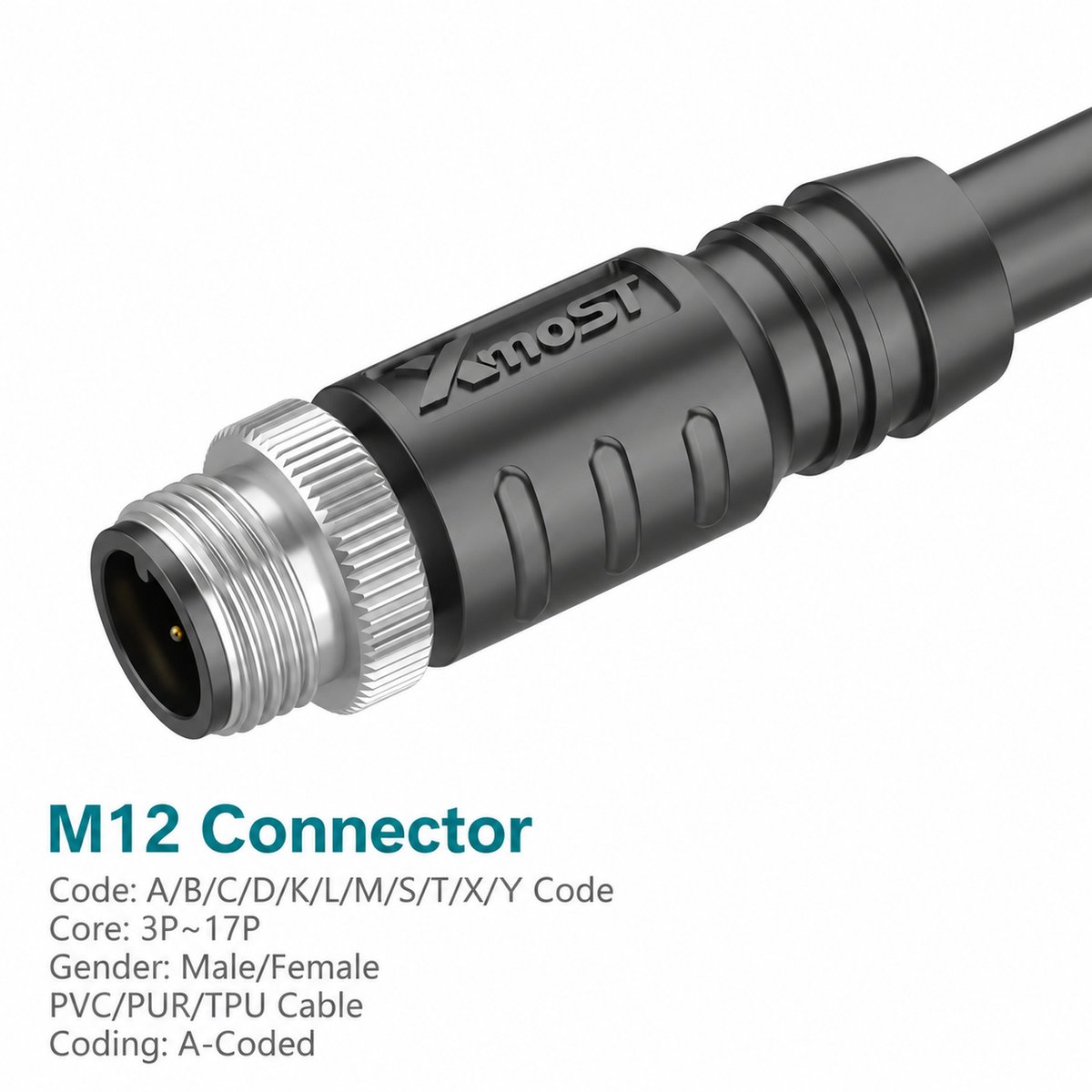 M12 A-Coded Male Straight Shielded Molded Cable Connector M12 A-Coded Male Straight Shielded Molded Cable Connector - Image 2