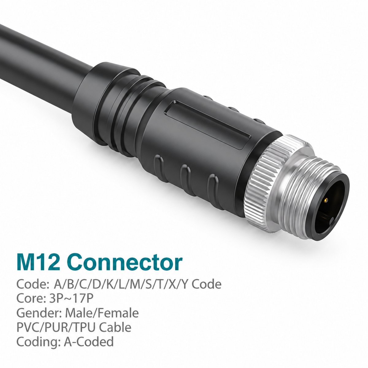 M12 A-Coded Male Straight Shielded Molded Cable Connector M12 A-Coded Male Straight Shielded Molded Cable Connector - Image 3