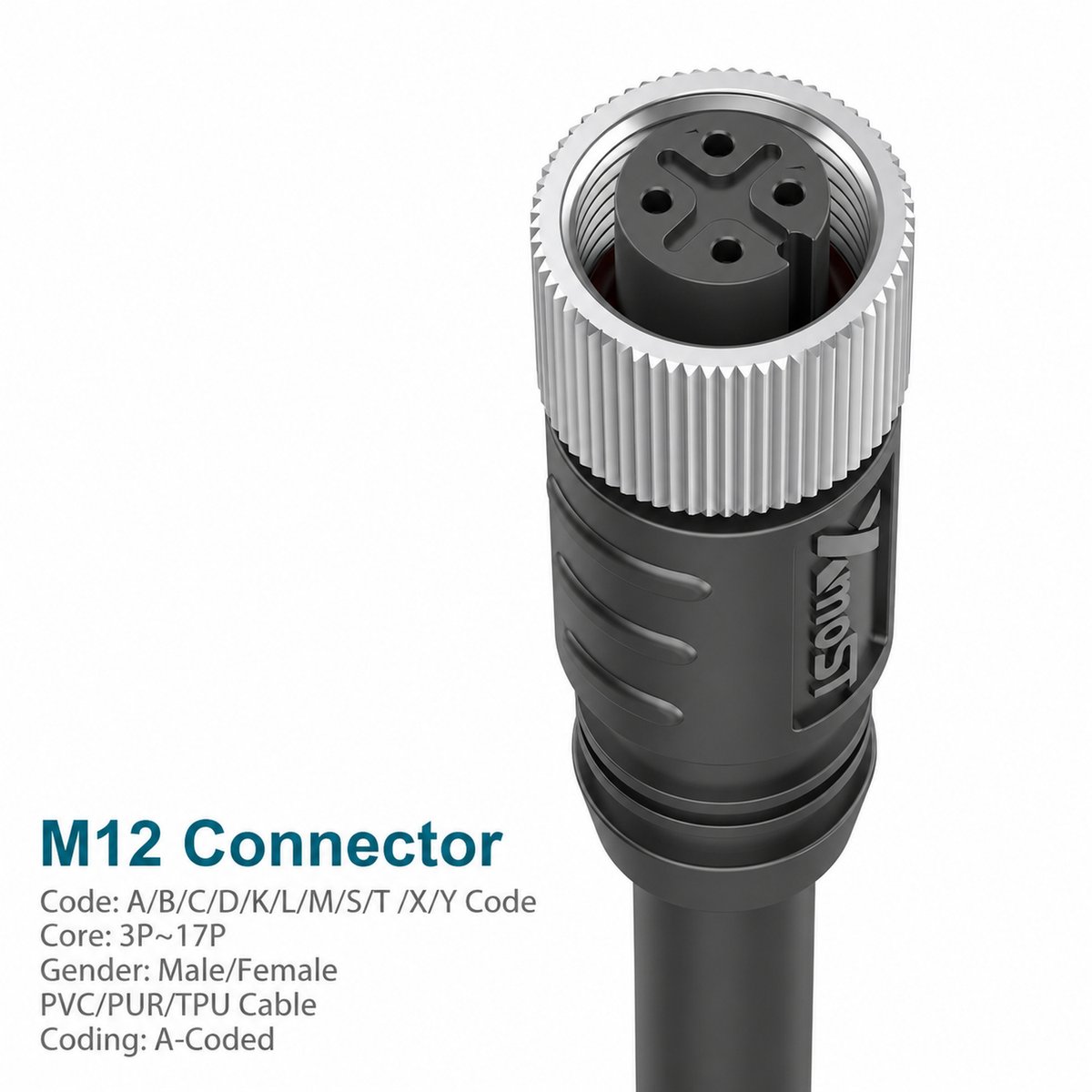 M12 A-Coded Female Straight Unshielded Molded Cable Connector M12 A-Coded Female Straight Unshielded Molded Cable Connector