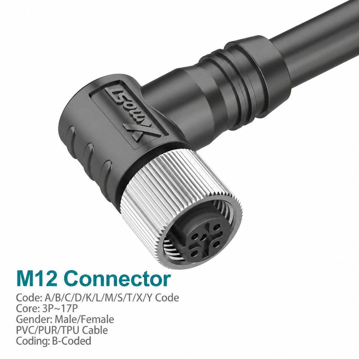 M12 B-Coded Female 90° Right-Angle Shielded PROFIBUS Cable Connector M12 B-Coded Female 90° Right-Angle Shielded PROFIBUS Cable Connector - Image 2