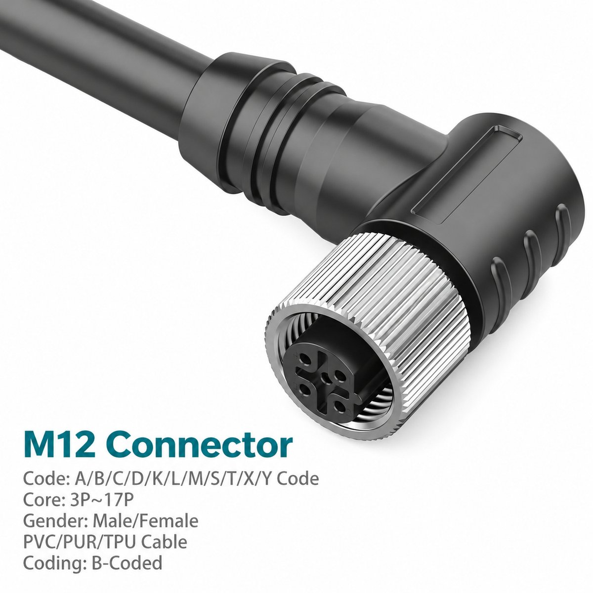 M12 B-Coded Female 90° Right-Angle Shielded PROFIBUS Cable Connector M12 B-Coded Female 90° Right-Angle Shielded PROFIBUS Cable Connector - Image 3