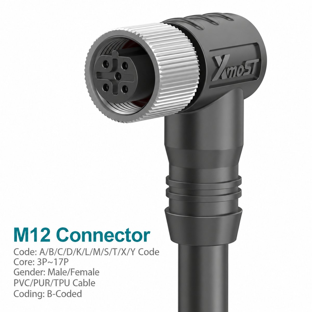 M12 B-Coded Female 90° Right-Angle Shielded PROFIBUS Cable Connector M12 B-Coded Female 90° Right-Angle Shielded PROFIBUS Cable Connector - Image 4