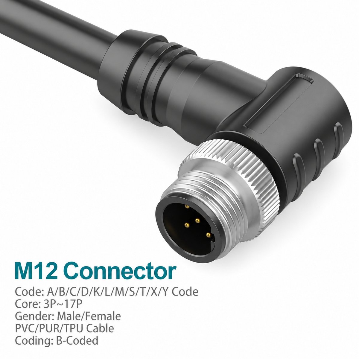 M12 B-Coded Male 90° Right-Angle Shielded PROFIBUS Cable Connector M12 B-Coded Male 90° Right-Angle Shielded PROFIBUS Cable Connector - Image 3
