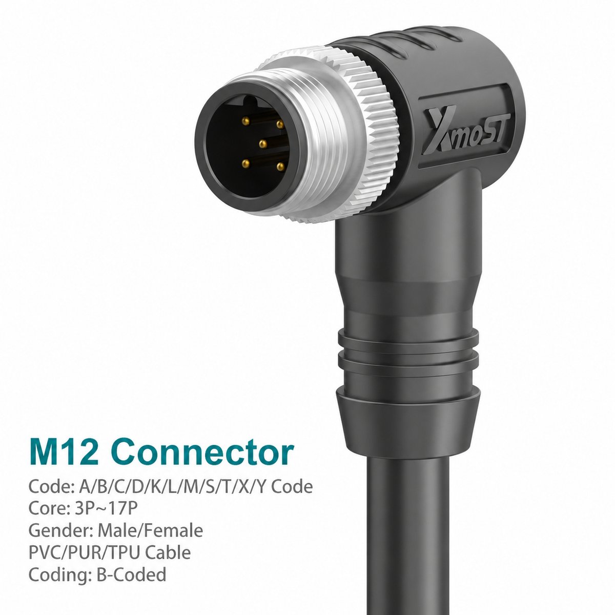 M12 B-Coded Male 90° Right-Angle Shielded PROFIBUS Cable Connector M12 B-Coded Male 90° Right-Angle Shielded PROFIBUS Cable Connector - Image 2