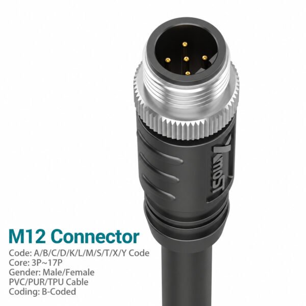 M12 B-Coded Male Straight Shielded PROFIBUS Cable Connector