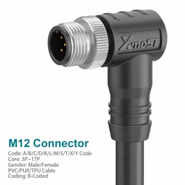M12 B-Coded Male 90° Right-Angle Shielded PROFIBUS Cable Connector