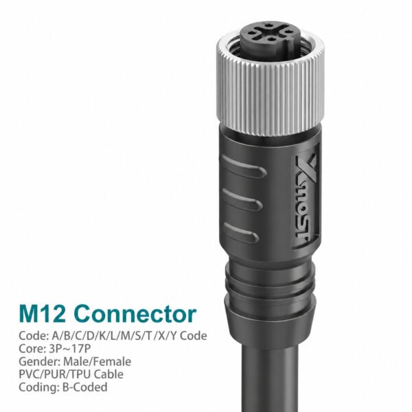 M12 B-Coded Female Straight Shielded PROFIBUS Cable Connector
