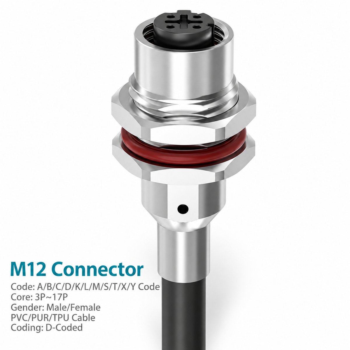 M12 D-Coded Female Metal Panel-Mount CAT5e Shielded PROFINET Cable Receptacle M12 D-Coded Female Metal Panel-Mount CAT5e Shielded PROFINET Cable Receptacle