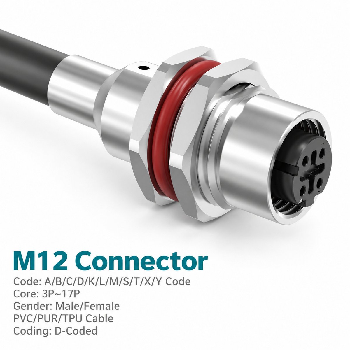 M12 D-Coded Female Metal Panel-Mount CAT5e Shielded PROFINET Cable Receptacle M12 D-Coded Female Metal Panel-Mount CAT5e Shielded PROFINET Cable Receptacle - Image 3