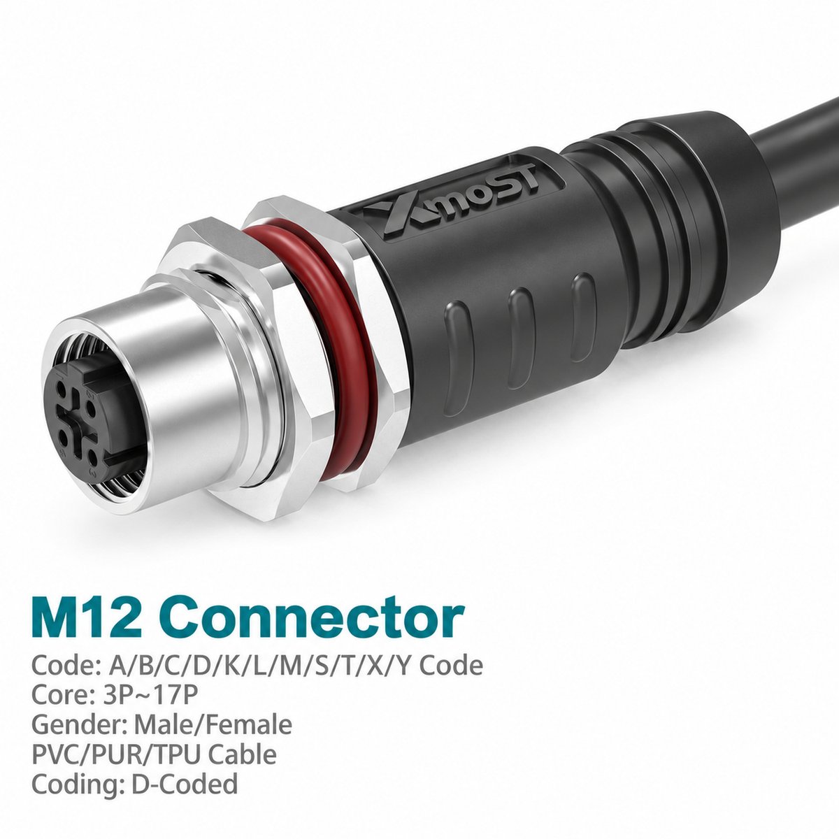 M12 D-Coded Female Panel-Mount CAT5e Shielded PROFINET Cable Connector M12 D-Coded Female Panel-Mount CAT5e Shielded PROFINET Cable Connector - Image 2
