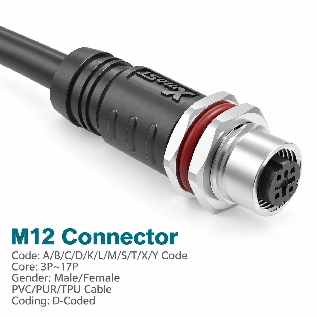 M12 D-Coded Female Panel-Mount CAT5e Shielded PROFINET Cable Connector M12 D-Coded Female Panel-Mount CAT5e Shielded PROFINET Cable Connector - Image 3
