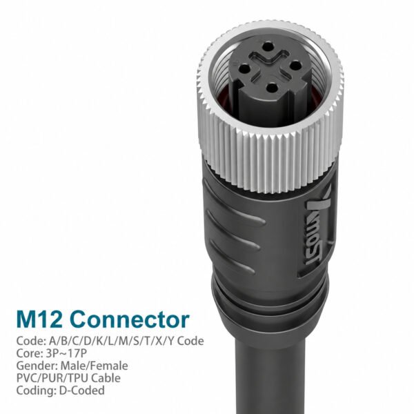 M12 D-Coded Female Straight CAT5e Shielded PROFINET Cable Connector