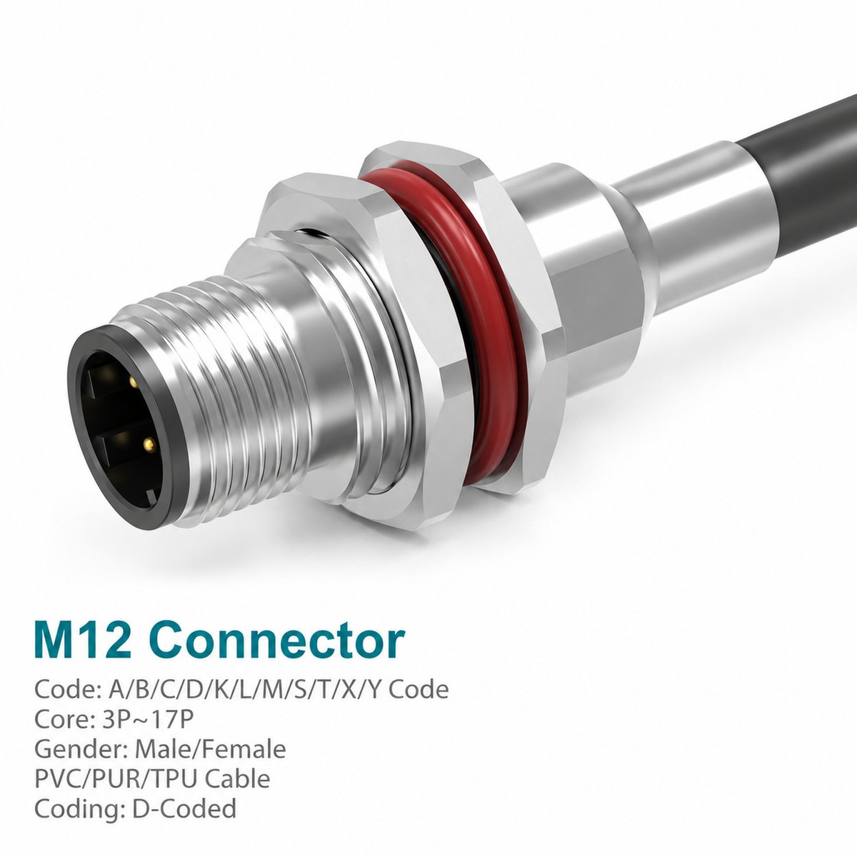 M12 D-Coded Male Metal Panel-Mount CAT5e Shielded PROFINET Cable Receptacle M12 D-Coded Male Metal Panel-Mount CAT5e Shielded PROFINET Cable Receptacle - Image 2