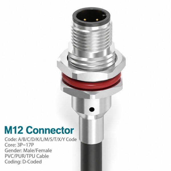 M12 D-Coded Male Metal Panel-Mount CAT5e Shielded PROFINET Cable Receptacle