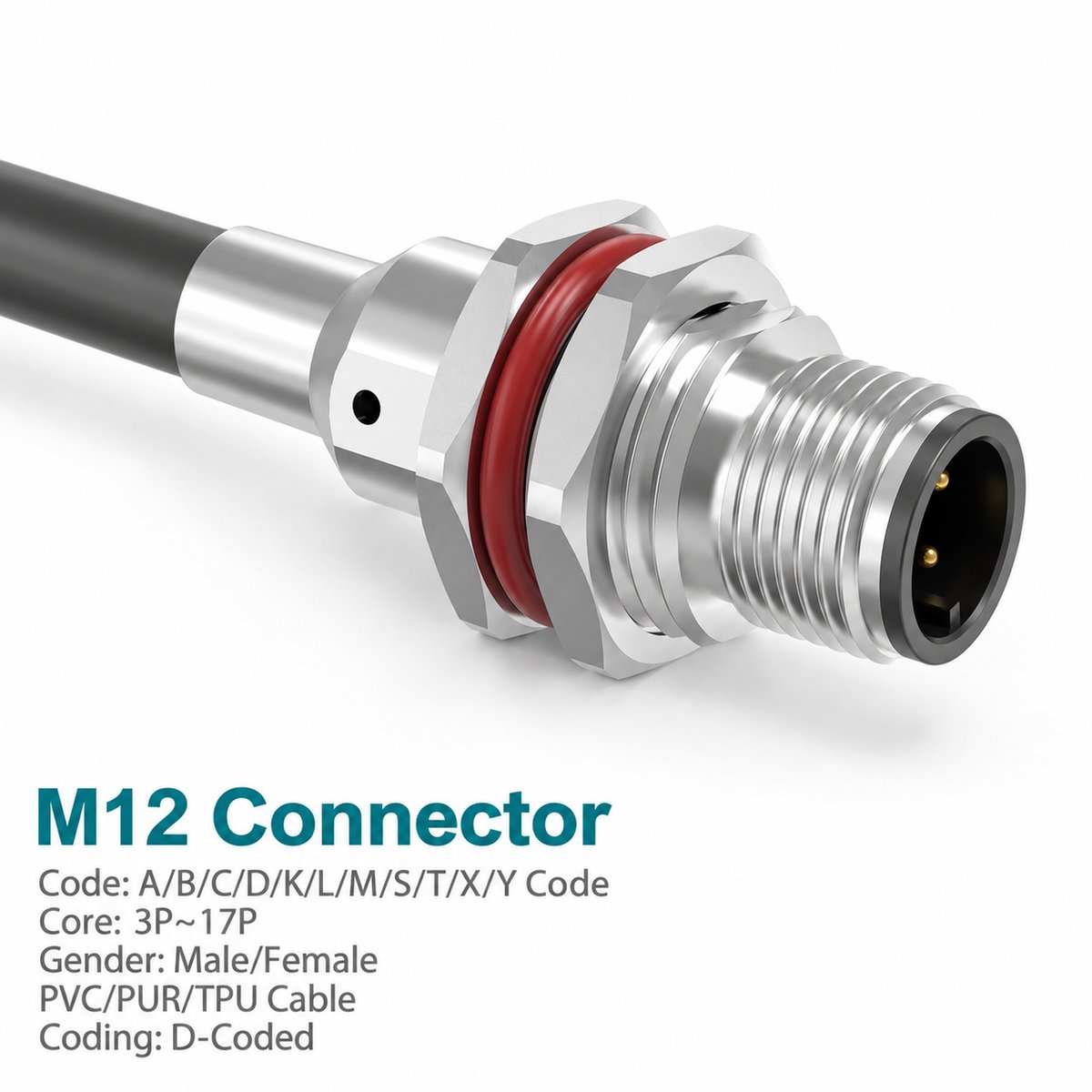 M12 D-Coded Male Metal Panel-Mount CAT5e Shielded PROFINET Cable Receptacle M12 D-Coded Male Metal Panel-Mount CAT5e Shielded PROFINET Cable Receptacle - Image 3