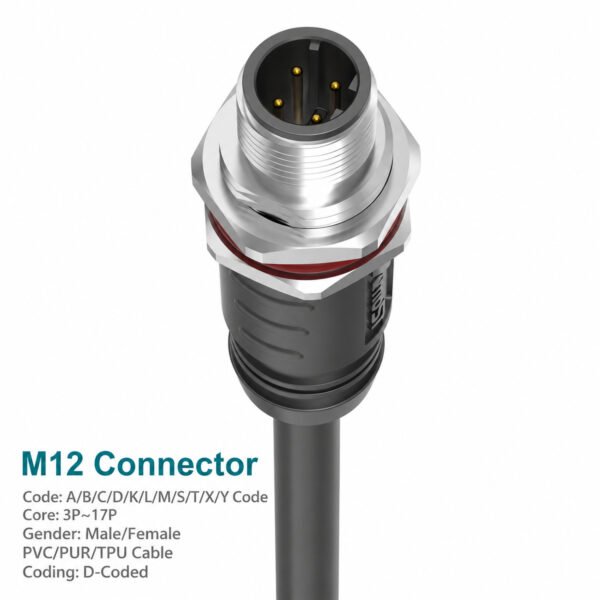 M12 D-Code Male/Female Molded Single-Ended Cat5e, Shielded, Profinet