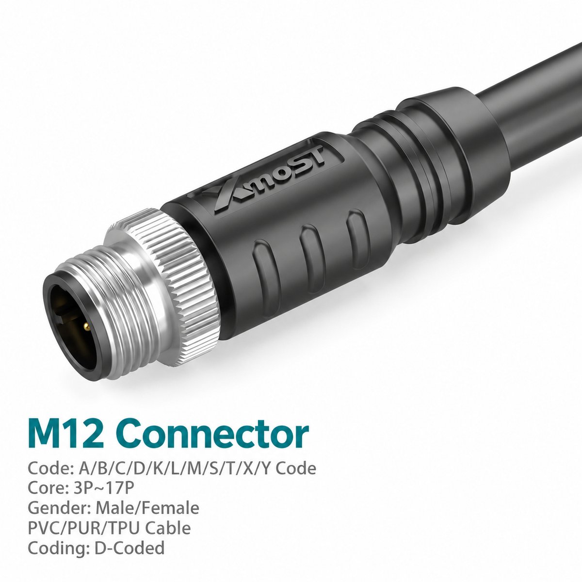 M12 D-Coded Male Straight CAT5e Shielded PROFINET Cable Connector M12 D-Coded Male Straight CAT5e Shielded PROFINET Cable Connector - Image 2