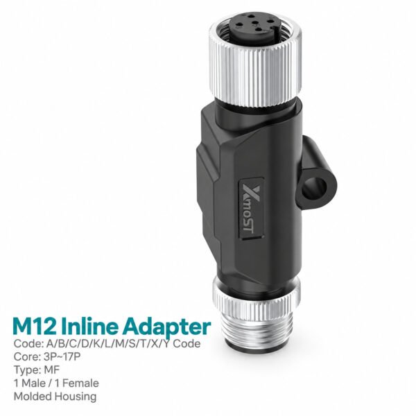 M12 I-Shape Male-to-Female Inline Connector Adapter