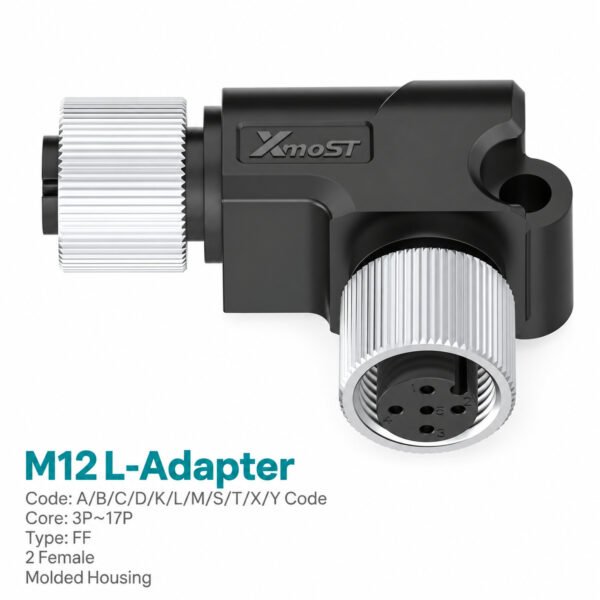 M12 L-Shape Female-to-Female Right-Angle Connector Adapter