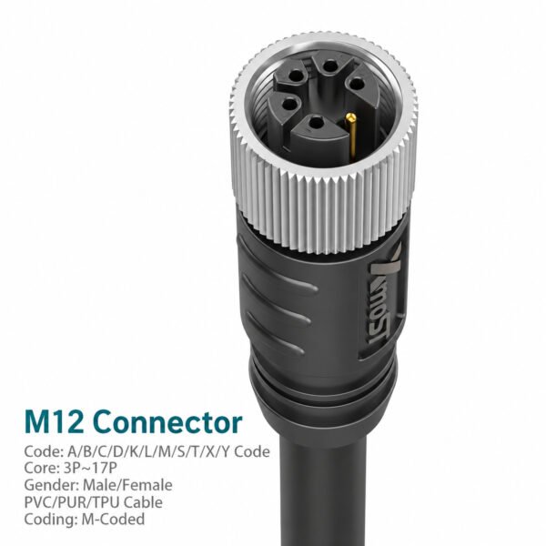M12 M-Coded Female Straight Shielded AC Power Cable Connector