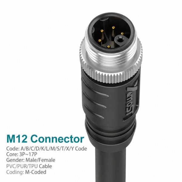 Xmost M12 M-coded male straight shielded AC power cable connector