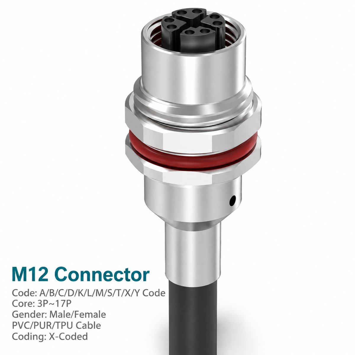 M12 X-Coded Female Metal Panel-Mount CAT6A Shielded Cable Receptacle M12 X-Coded Female Metal Panel-Mount CAT6A Shielded Cable Receptacle