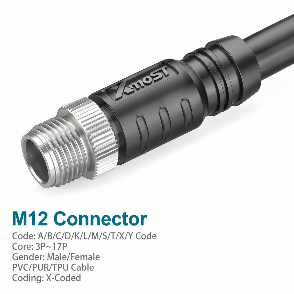 M12 X-Coded Male Straight CAT6A Shielded Ethernet Cable Connector M12 X-Coded Male Straight CAT6A Shielded Ethernet Cable Connector - Image 3
