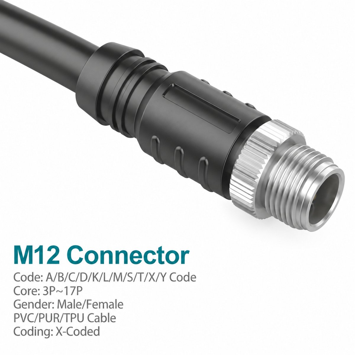 M12 X-Coded Male Straight CAT6A Shielded Ethernet Cable Connector M12 X-Coded Male Straight CAT6A Shielded Ethernet Cable Connector - Image 4
